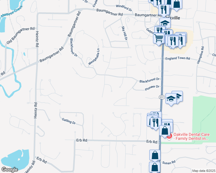 map of restaurants, bars, coffee shops, grocery stores, and more near 2655 Willow Run Drive in St. Louis