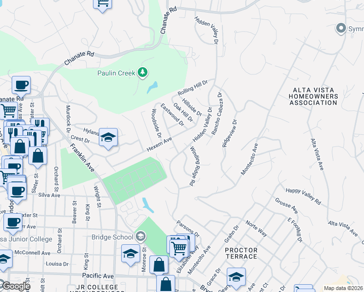 map of restaurants, bars, coffee shops, grocery stores, and more near 2055 Stonewood Drive in Santa Rosa