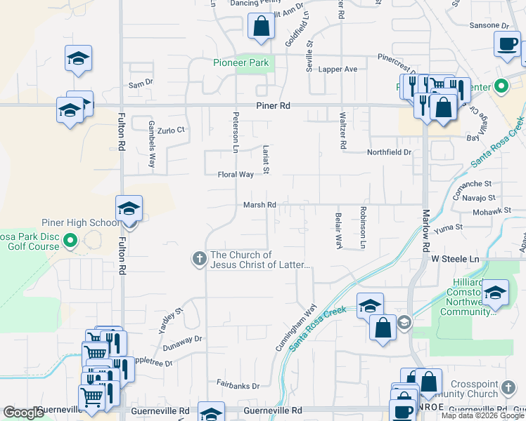 map of restaurants, bars, coffee shops, grocery stores, and more near 2308 Masterson Court in Santa Rosa