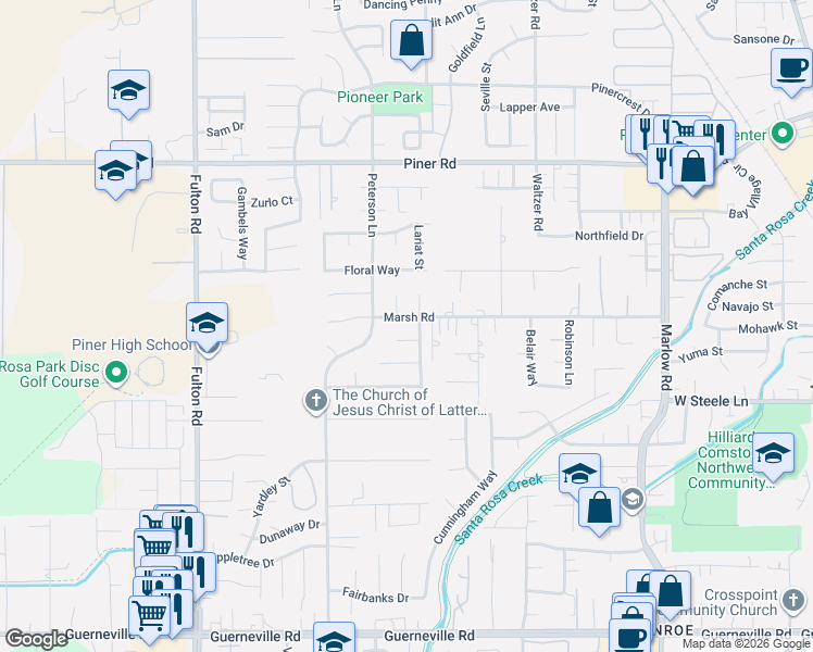map of restaurants, bars, coffee shops, grocery stores, and more near 2308 Masterson Court in Santa Rosa