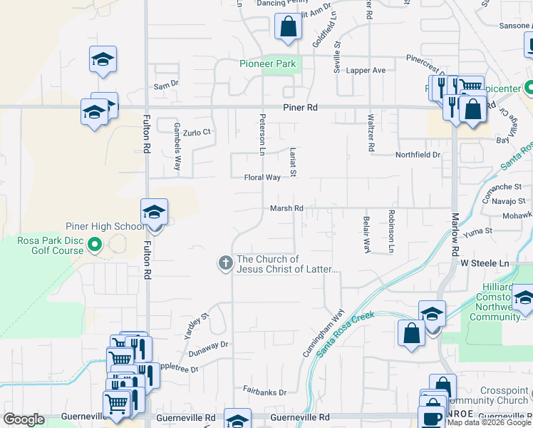 map of restaurants, bars, coffee shops, grocery stores, and more near 1844 Peterson Lane in Santa Rosa