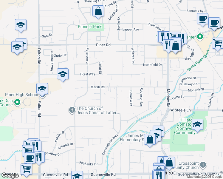 map of restaurants, bars, coffee shops, grocery stores, and more near 2236 Marsh Road in Santa Rosa