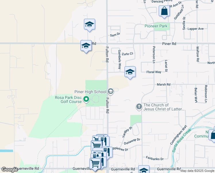 map of restaurants, bars, coffee shops, grocery stores, and more near 1702 Fulton Road in Santa Rosa