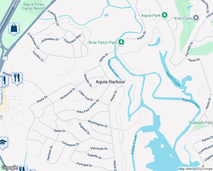 map of restaurants, bars, coffee shops, grocery stores, and more near 1116 John Paul Jones Drive in Stafford