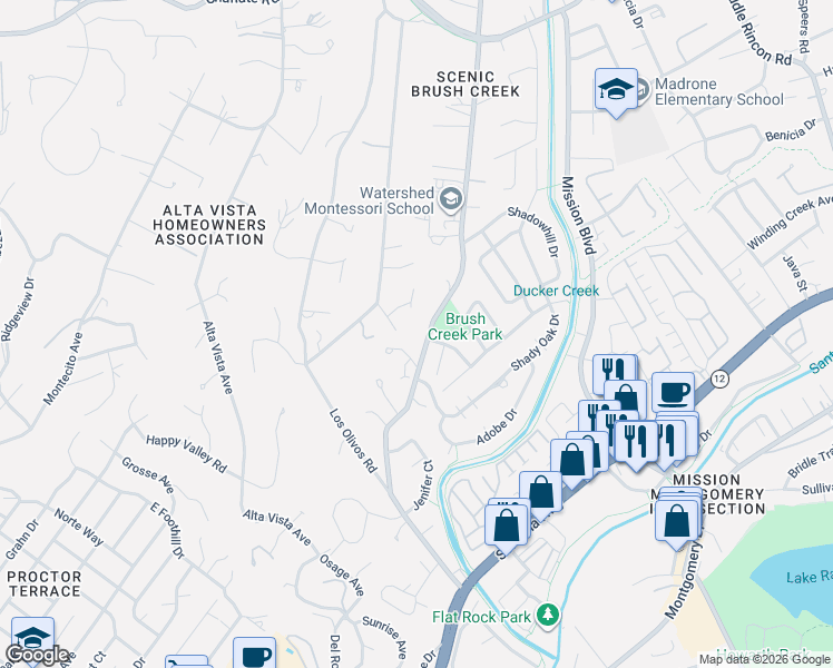 map of restaurants, bars, coffee shops, grocery stores, and more near 1133 Forest Glen Way in Santa Rosa