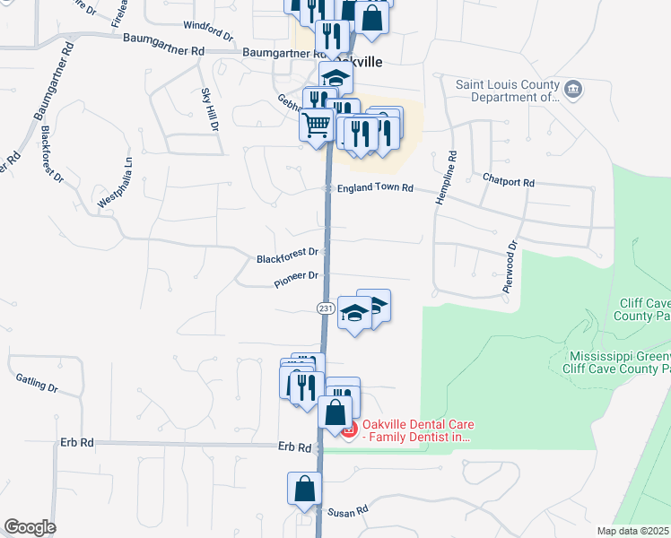 map of restaurants, bars, coffee shops, grocery stores, and more near 5832 Telegraph Road in Saint Louis