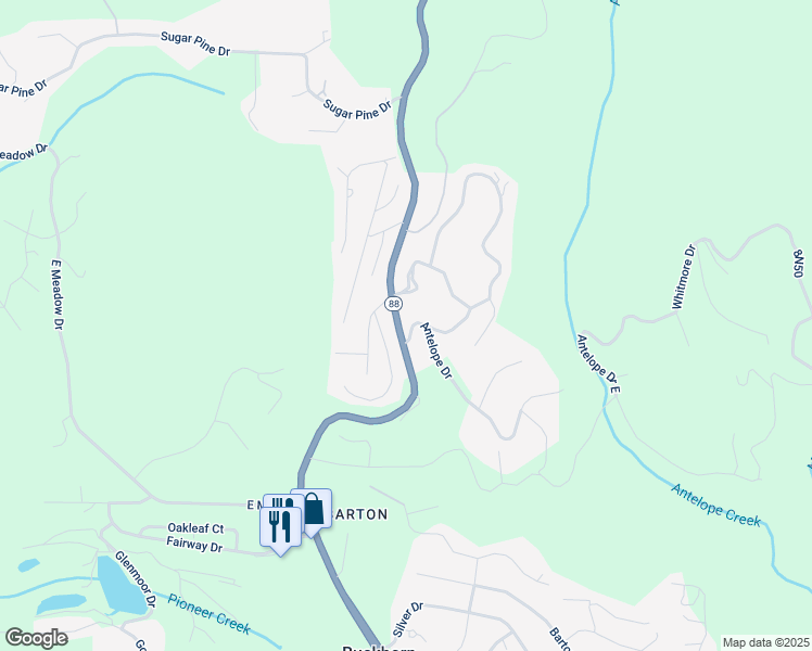 map of restaurants, bars, coffee shops, grocery stores, and more near 26851 Antelope Drive in Pioneer