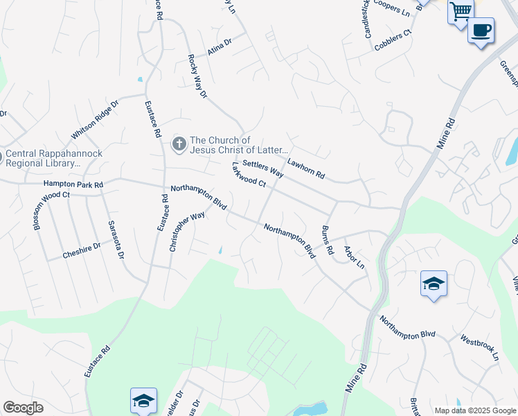 map of restaurants, bars, coffee shops, grocery stores, and more near 5 Old Mineral Road in Stafford