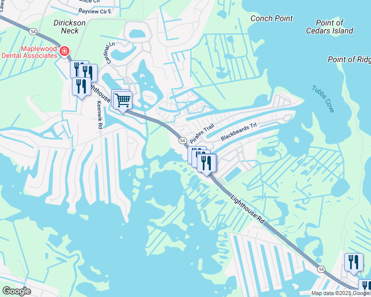 map of restaurants, bars, coffee shops, grocery stores, and more near 32791 Lighthouse Road in Selbyville