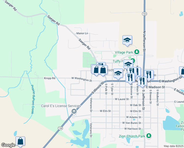 map of restaurants, bars, coffee shops, grocery stores, and more near 31 Blackburn Manor in Millstadt