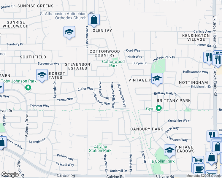 map of restaurants, bars, coffee shops, grocery stores, and more near 8116 Sonoma Hills Way in Sacramento