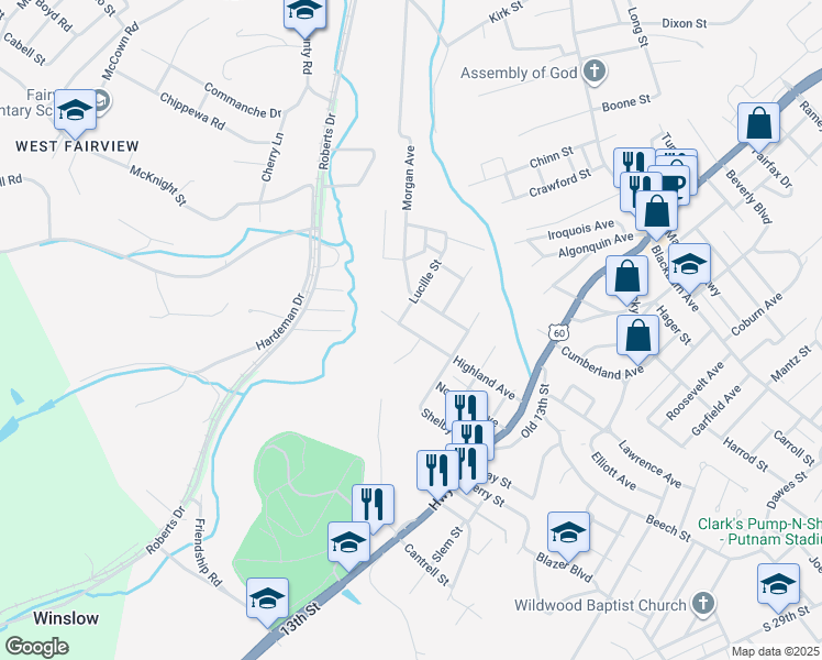 map of restaurants, bars, coffee shops, grocery stores, and more near 808 Edgewood Avenue in Ashland