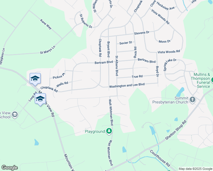 map of restaurants, bars, coffee shops, grocery stores, and more near 38 Washington and Lee Boulevard in Stafford