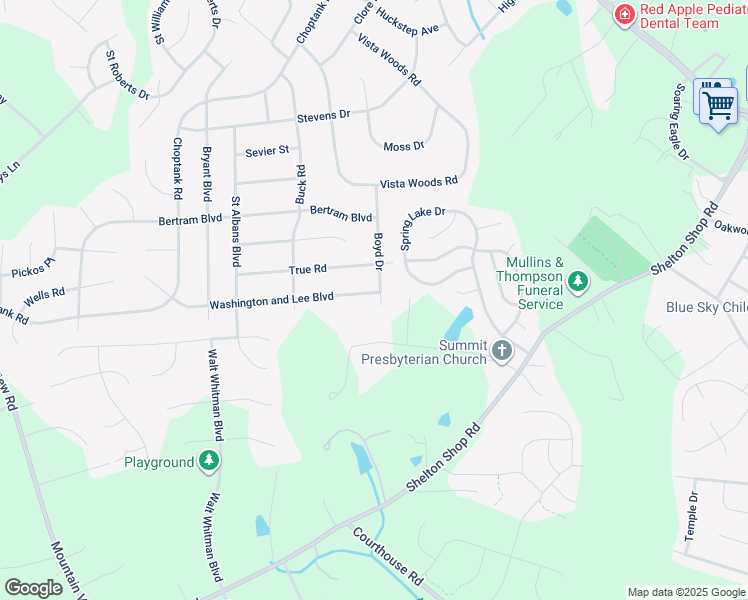 map of restaurants, bars, coffee shops, grocery stores, and more near 1 Washington and Lee Boulevard in Stafford