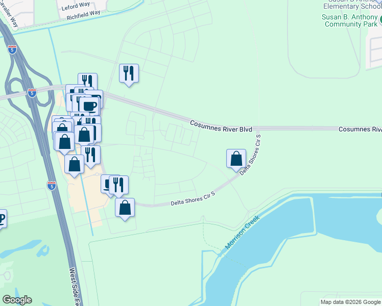 map of restaurants, bars, coffee shops, grocery stores, and more near 8174 Tidal Street in Sacramento