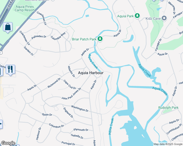 map of restaurants, bars, coffee shops, grocery stores, and more near 1250 John Paul Jones Drive in Stafford