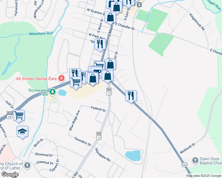 map of restaurants, bars, coffee shops, grocery stores, and more near 210 Wolford Street in Culpeper