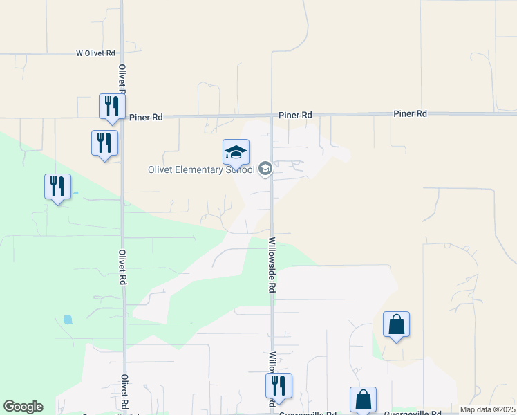 map of restaurants, bars, coffee shops, grocery stores, and more near 1749 Willowside Road in Santa Rosa