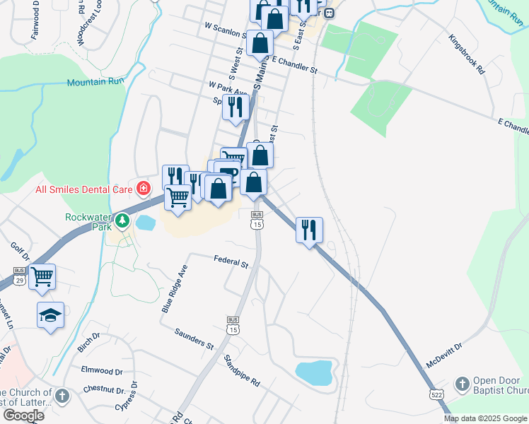map of restaurants, bars, coffee shops, grocery stores, and more near 210 Wolford Street in Culpeper