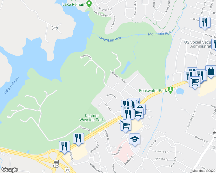 map of restaurants, bars, coffee shops, grocery stores, and more near Golf Drive in Culpeper