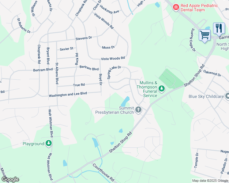 map of restaurants, bars, coffee shops, grocery stores, and more near 63 Spring Lake Drive in Stafford