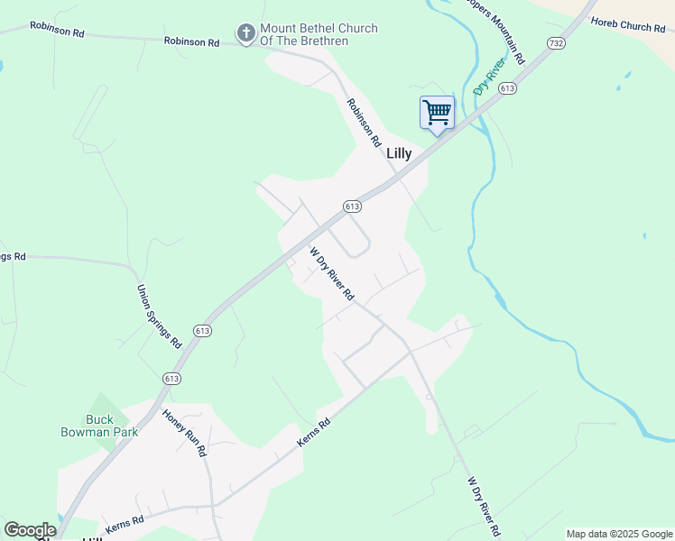 map of restaurants, bars, coffee shops, grocery stores, and more near 2111 West Dry River Road in Dayton