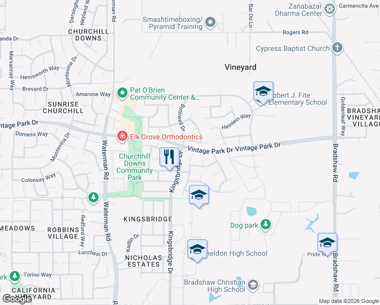 map of restaurants, bars, coffee shops, grocery stores, and more near 8120 Ashtead Court in Sacramento