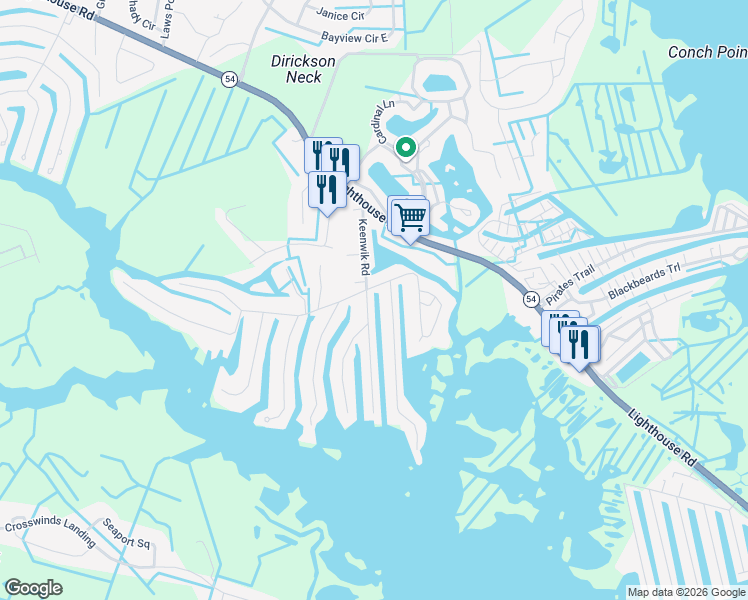 map of restaurants, bars, coffee shops, grocery stores, and more near 38133 Keenwik Road in Selbyville