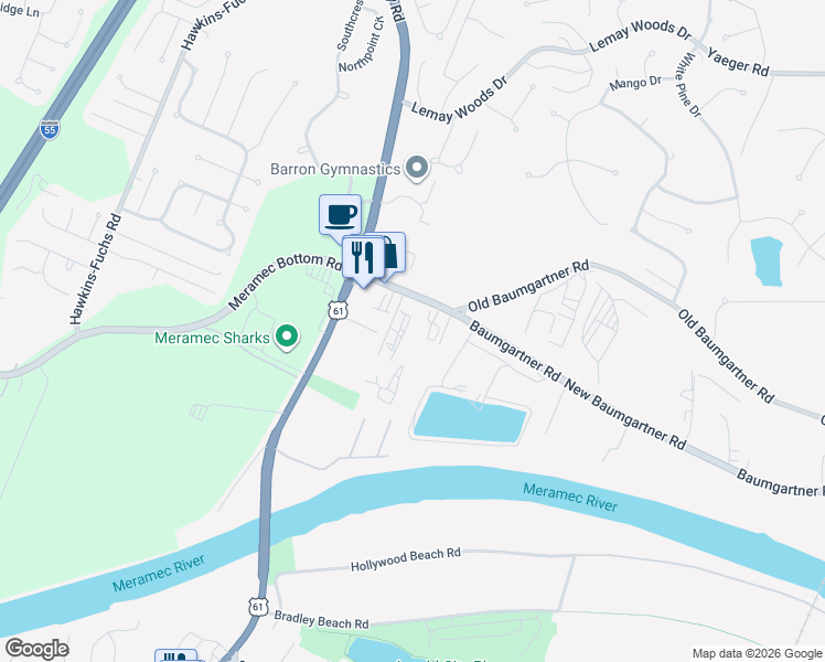 map of restaurants, bars, coffee shops, grocery stores, and more near 5454 Baumgartner Road in St. Louis