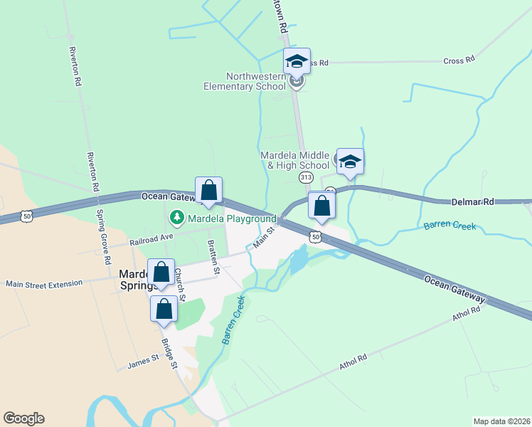 map of restaurants, bars, coffee shops, grocery stores, and more near 24868 Delmar Road in Mardela Springs