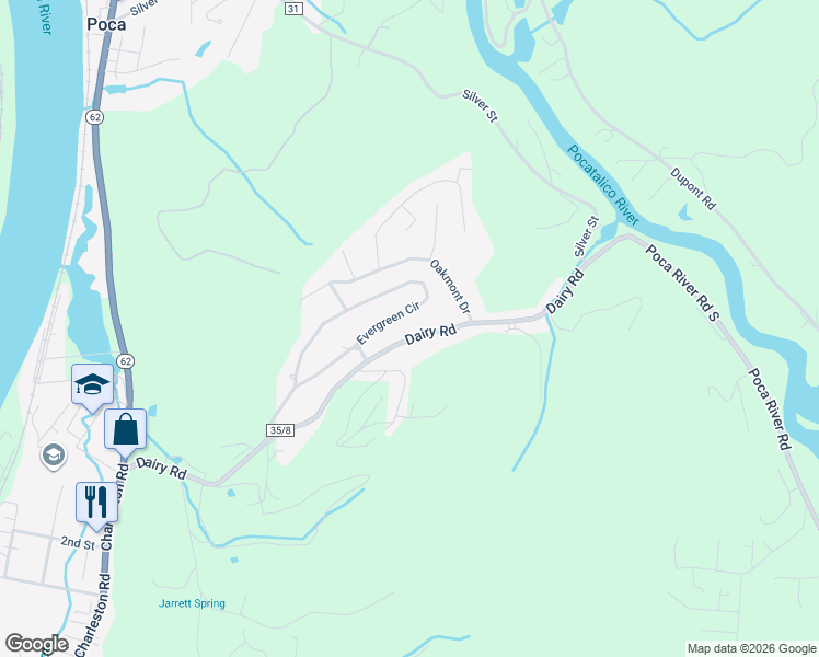map of restaurants, bars, coffee shops, grocery stores, and more near 761 Dairy Road in Poca