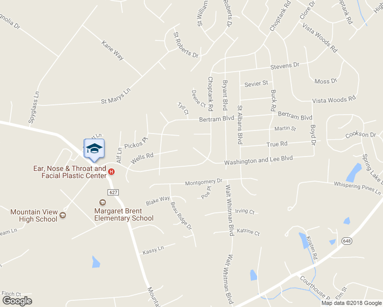 map of restaurants, bars, coffee shops, grocery stores, and more near 51 Washington and Lee Boulevard in Stafford