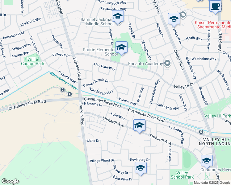 map of restaurants, bars, coffee shops, grocery stores, and more near 4940 Yvonne Way in Sacramento