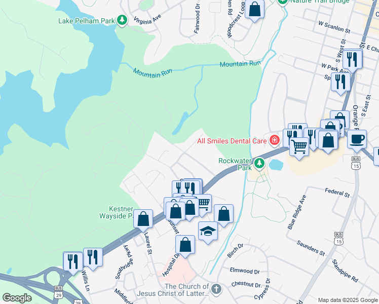 map of restaurants, bars, coffee shops, grocery stores, and more near 660 Country Club Road in Culpeper