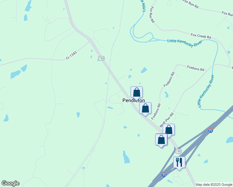 map of restaurants, bars, coffee shops, grocery stores, and more near Pendleton Cir in Pendleton