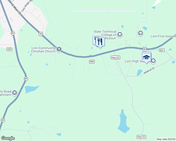 map of restaurants, bars, coffee shops, grocery stores, and more near 2-26 Ridgecrest in Linn