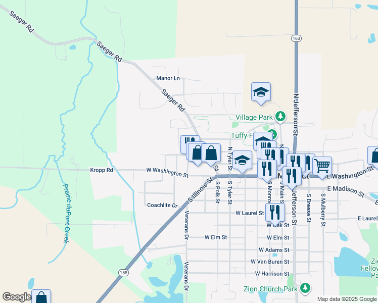 map of restaurants, bars, coffee shops, grocery stores, and more near 31 Blackburn Manor in Millstadt