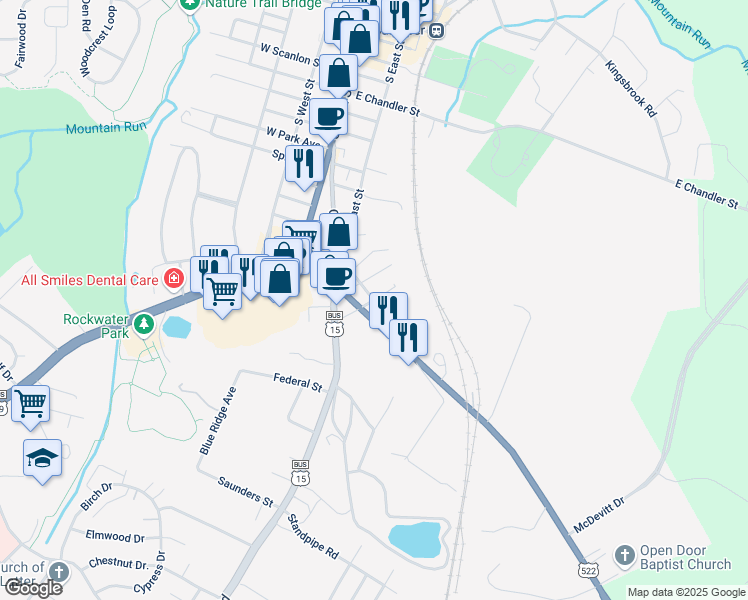 map of restaurants, bars, coffee shops, grocery stores, and more near 1401 Old Fredericksburg Road in Culpeper