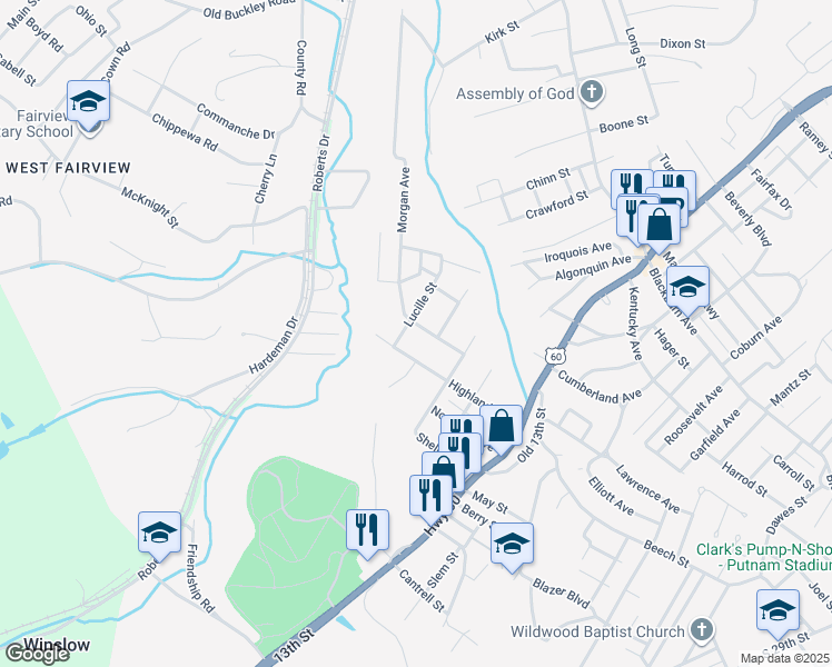 map of restaurants, bars, coffee shops, grocery stores, and more near 808 Edgewood Avenue in Ashland