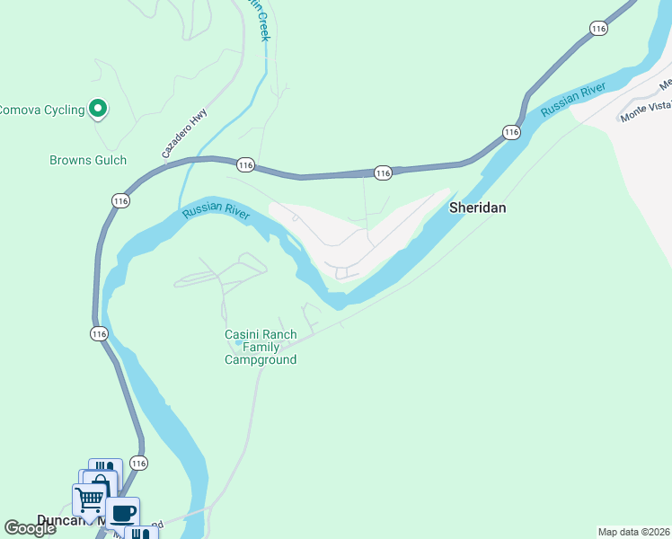 map of restaurants, bars, coffee shops, grocery stores, and more near 22859 Conifer Drive in Monte Rio