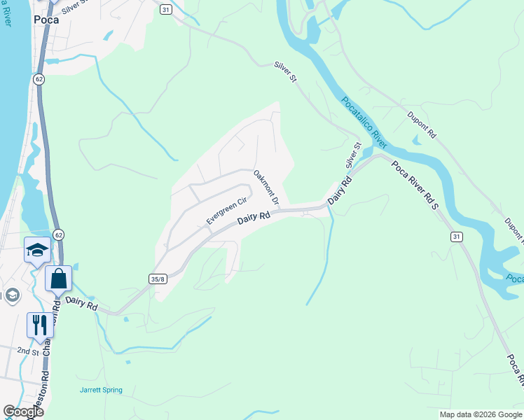 map of restaurants, bars, coffee shops, grocery stores, and more near 111-113 County Route 35/8 in Poca