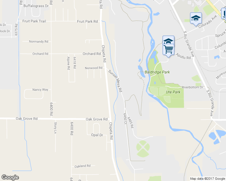 map of restaurants, bars, coffee shops, grocery stores, and more near 1280 Chipeta Road in Montrose