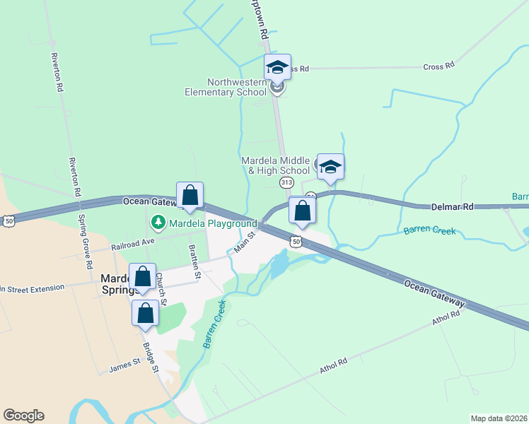 map of restaurants, bars, coffee shops, grocery stores, and more near 24868 Delmar Road in Mardela Springs