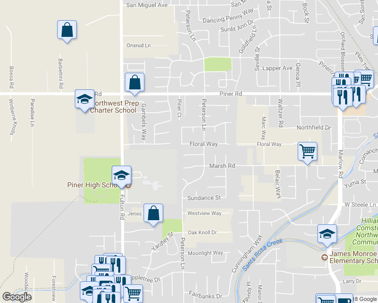 map of restaurants, bars, coffee shops, grocery stores, and more near 2337 Hickock Court in Santa Rosa