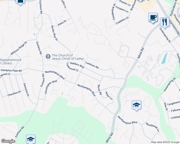 map of restaurants, bars, coffee shops, grocery stores, and more near 39 Settlers Way in Stafford
