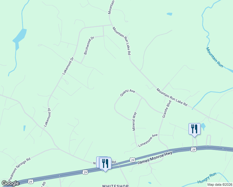 map of restaurants, bars, coffee shops, grocery stores, and more near 10301 Quartz Avenue in Culpeper