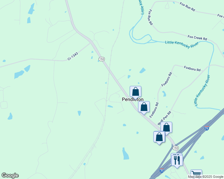 map of restaurants, bars, coffee shops, grocery stores, and more near Pendleton Cir in Pendleton
