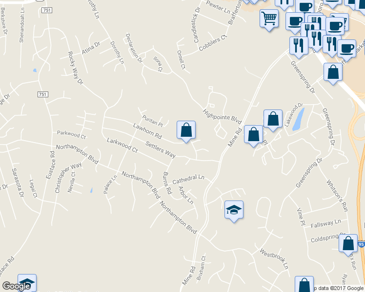 map of restaurants, bars, coffee shops, grocery stores, and more near 5 Lawhorn Road in Stafford