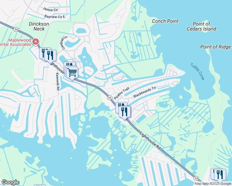map of restaurants, bars, coffee shops, grocery stores, and more near 32791 Lighthouse Road in Selbyville