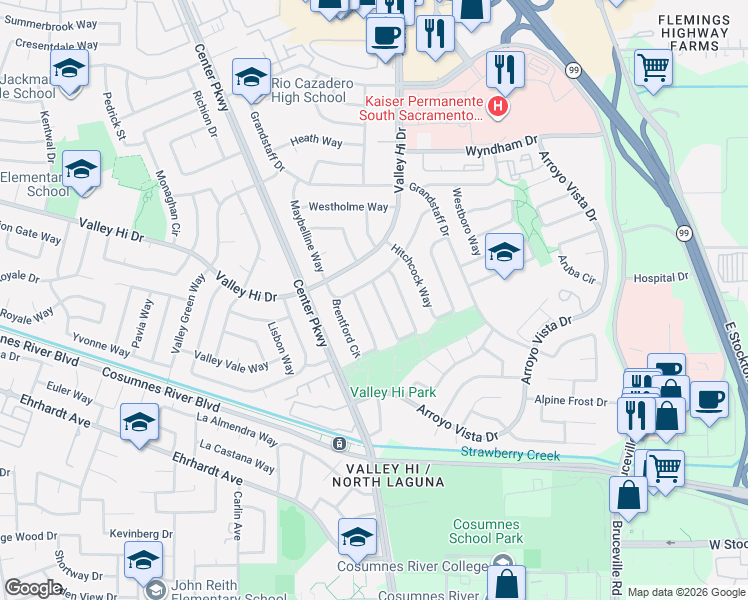 map of restaurants, bars, coffee shops, grocery stores, and more near 81 Kennelford Circle in Sacramento